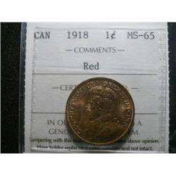 1918 1¢ ICCS MS65 Red, Fully struck with clean fields and superb surfaces.