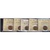 Lot of 5 small cents George V; 1920, 1928, 1929, 1941, 1953SF.  All ICCS graded MS63 Red/brown.