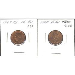 Lot of 2 Small Cents; 1920, 1947ML.  Both MS64 Red or better.