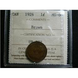 1924 1¢ ICCS MS60 Lustrous brown.