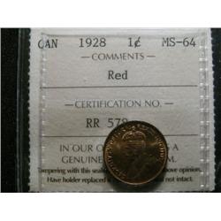 1928 1¢ ICCS MS64 Red PQ+. A very flashy coin! Excellent strike and clean fields.  Great surfaces.  