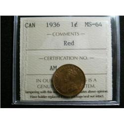 1936  1¢ ICCS MS64 Red.  80% red lustre.