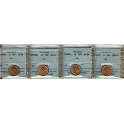 Lot of 4 small cent pieces,  all CCCS certified, includes 1937 MS64, 1939 MS64 and MS65, 1940 MS64. 