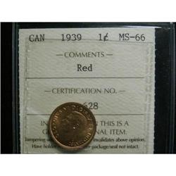 1939 1¢ ICCS MS66.  A superb Full Red coin with full lustre and great fields.
