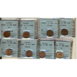 Lot of 8 coins, all CCCS certified coins, includes 1940 MS64RD, 1942 AU50, 1942 MS60RB, 1942 MS63RD,