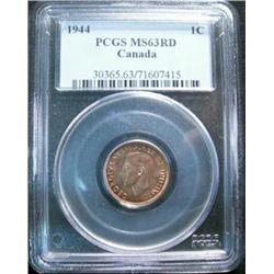 1944  1¢ PCGS MS63 RED. A near full red example.