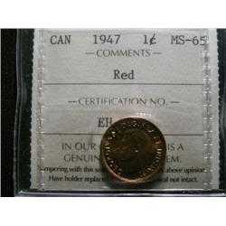 1947 1¢ ICCS MS65 Red PQ. A very flashy coin! Excellent strike and clean fields.