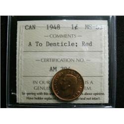 1948 "A" to dent. 1¢ ICCS MS63 Red