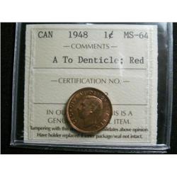 1948 "A" to dent. 1¢ ICCS MS64 Red