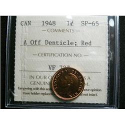 1948 "A" off dent. 1¢ ICCS SP65Red, a full red example with nice reflective surfaces.  Variety seldo