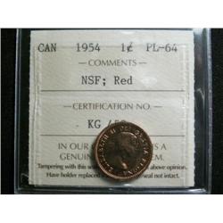1954 NSF 1¢ ICCS PL64 Red PQ Rare variety! A very flashy coin! Excellent strike and clean fields.
