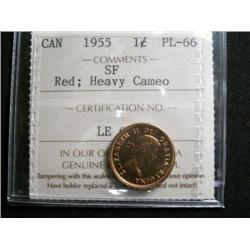 1955SF 1¢  ICCS PL66 HEAVY CAMEO. Full red with reflective surfaces.  Scarce so nice!