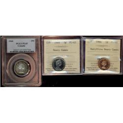 1964 1¢ ICCS PL64 UHC, Lot of 3 coins all certified Proof likes, includes 1969 5¢ ICCS PL65HC, 1960 