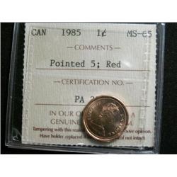 1985 Pointed 5 1¢  ICCS MS65 Red, 90% red lustre