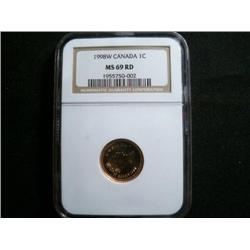 1998W 1¢ NGC MS69 Full red.