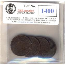 1858 (2), 1859 8/9 (2)  1¢, lot of 4 pieces. Grades vary from G4 to F12.  All with problems.