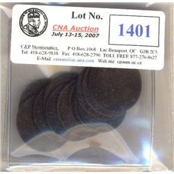 1858 , 1859 8/9 (10)  1¢, lot of 11 pieces. Grades vary from Fair to F12.  All with problems.