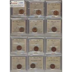Lot of 17 different "George VI" small cents. All ICCS grades MS64 Red. Includes 1937,1938,1939,1940,