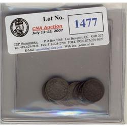 Lot of 9 "Victorian" Five cents silver. Includes 1870FB,1870RB (2),1872H,1874H cross (2),1874H Plain