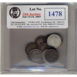Lot of 13 "Victorian" Five cents silver. Includes 1870FB,1870RB,1872H,1874H cross,1874H Plain, 1880H