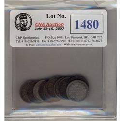 Lot of 10 "Victorian" Five cents silver. Includes 1870FB,1870RB,1872H,1874H cross,1874H Plain, 1880H