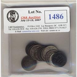 Lot of 13 different "Victorian" Five cents silver. Includes 1870RB,1880H,1881H,1882H,1886 Lg.6,1886 