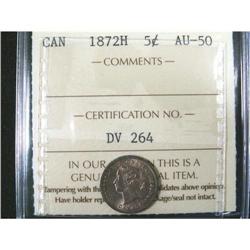 1872H 5¢ ICCS AU50.  Superb example with lots of eye appeal.