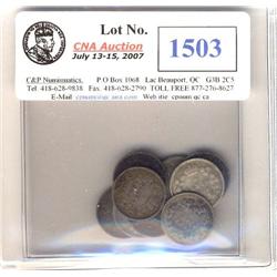 Lot of 10 "Victorian" Five cents silver. Includes 1880H (3),1882H,1883H,1886 (3),1893 (2). Average V