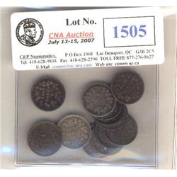 Lot of 12 different "Victorian" Five cents silver. Includes 1880H,1881H,1882H,1886 Lg.6,1886 Sm.6,18