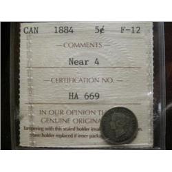 1884  "Near 4" 5¢  ICCS F12.  Lightly toned.  Key date.