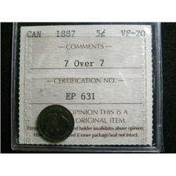 1887 7 over 7 5¢ ICCS VF20.  Popular variety. Toned.