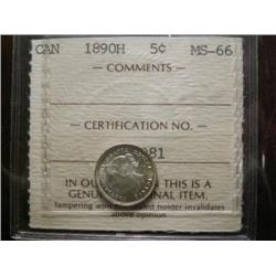 1890H 5¢ PCGS MS66PQ.  A superb looking example fully lustered.  A flashy example.