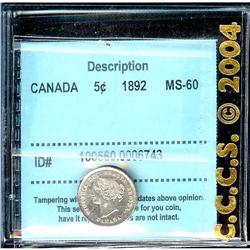1892 5¢  CCCS MS60  Touch of purple tone otherwise brilliant.  Prooflike fields.