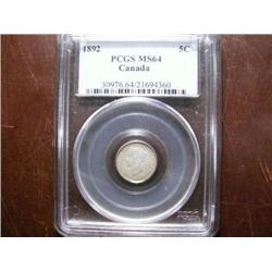 1892 5¢ PCGS MS64.  A superb looking example fully lustered and flashy toning.