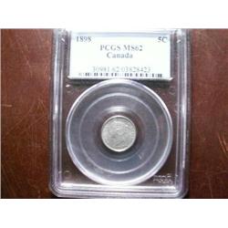 1898 5¢ PCGS MS62  Touch of toning otherwise brilliant.  Prooflike fields.