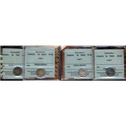 Lot of 4 Five cents, all CCCS certified, includes 1902 AU55, 1902 Kg H MS63, 1903 Lg H VF20 and VF30