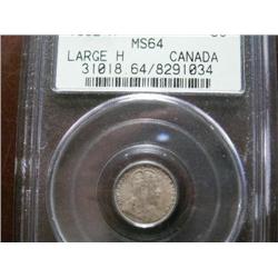 1902H Lg. H 5¢ PCGS MS64 medium tone.