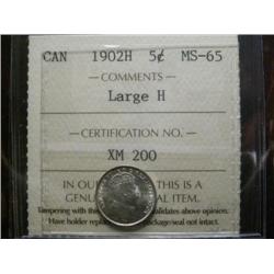 1902H Large 5¢ ICCS MS65PQ.  Full blast white in colour.  Very conservatively graded.