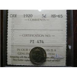 1920 5¢ ICCS MS65.  Superbly toned.