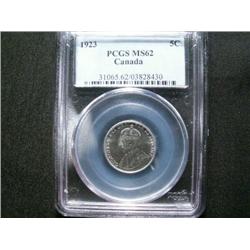 1923 5¢ IPCGS MS62.  A strong example with great fields.