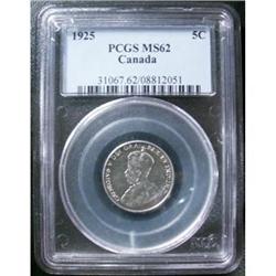 1925 5¢  PCGS MS62.  Fully struck with the eight beads showing.  Tiny spot on obverse but not distra