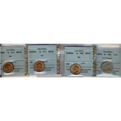 1926 Far 6 5¢ CCCS F12, scratches, also includes 3 CCCS graded small cents; 1939 MS64 Red, 1940 MS63