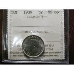 1939  5¢  ICCS MS65.  Fully struck with great luster.  A true "Gem"