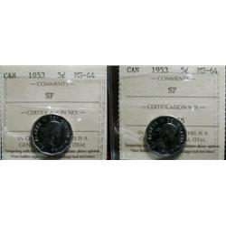 1953 SF  5¢  ICCS MS64.  Lot of two pieces.