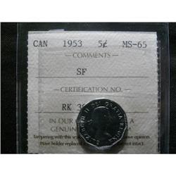 1953 SF  5¢  ICCS MS65.  Fully struck with full luster.  A true "Gem"