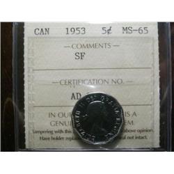 1953 SF  5¢  ICCS MS65.  Fully struck with full luster.  A true "Gem"