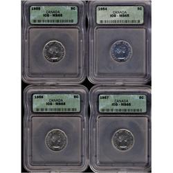 Lot of 4 ICG graded five cents coins.  1954, 1955, 1956, 1957.  All MS65.