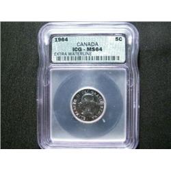 1964 Extra Water lines  5¢  ICG MS64.  Scarce in this condition!