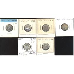 Lot of 6 Ten Cents; 1871, 1912, 1916 (2), 1928, 1938. All coins are EF40 or better.