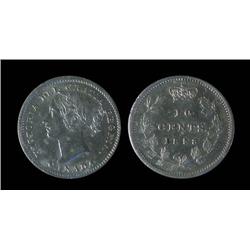 1858 10¢  First 8 over 5 variety ICCS AU55. Fully brilliant and lustrous.  Rare variety seldom seen 